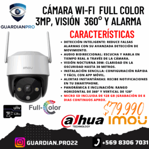 Cámara Wi-Fi FULL COLOR 3MP, visión 360° y alarma